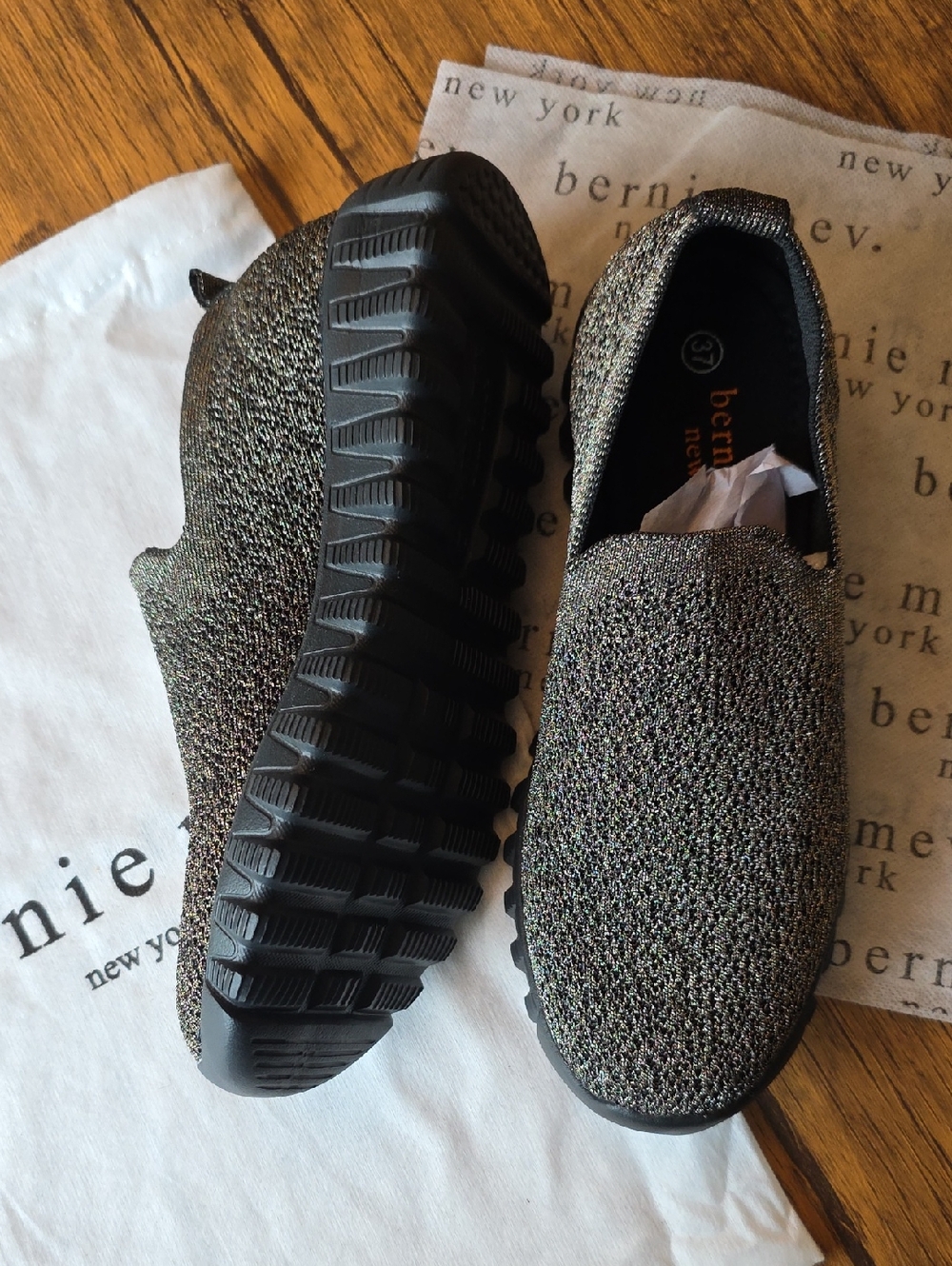 bernie mev. Metallic Black & Gold Orly Slip-On Sneakers
